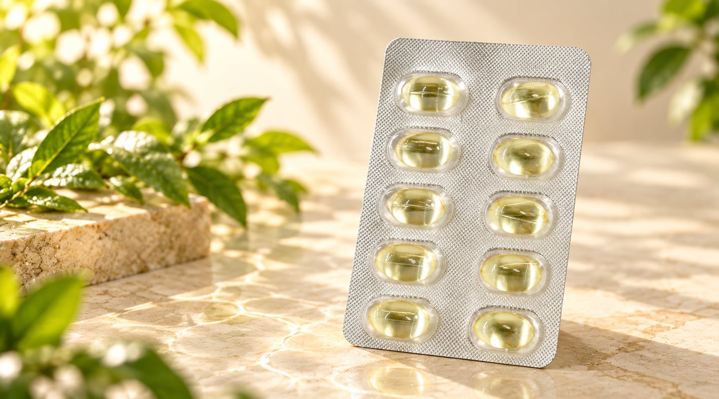 魚油軟膠囊｜依現有產品素材生成的情境示意